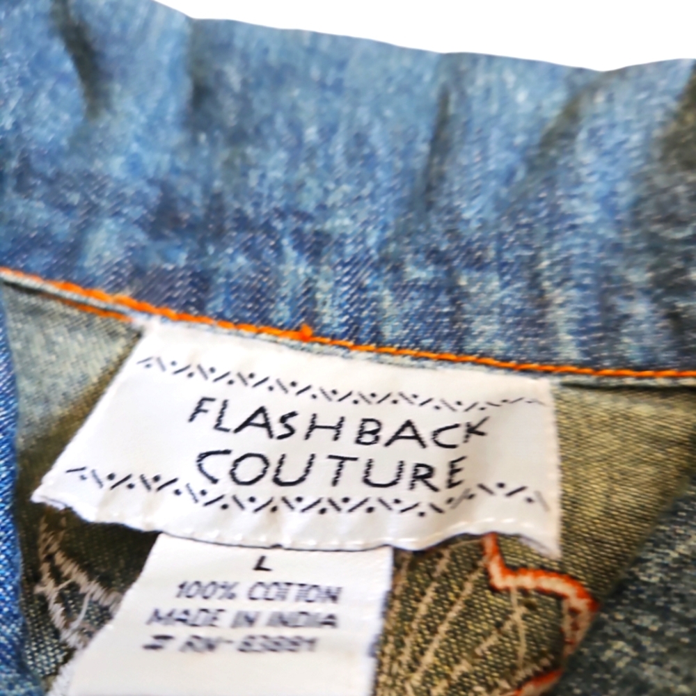 Flashback Couture Denim Jacket Ladies Sz L Vintage Floral Embroidered Rare - Picture 6 of 7